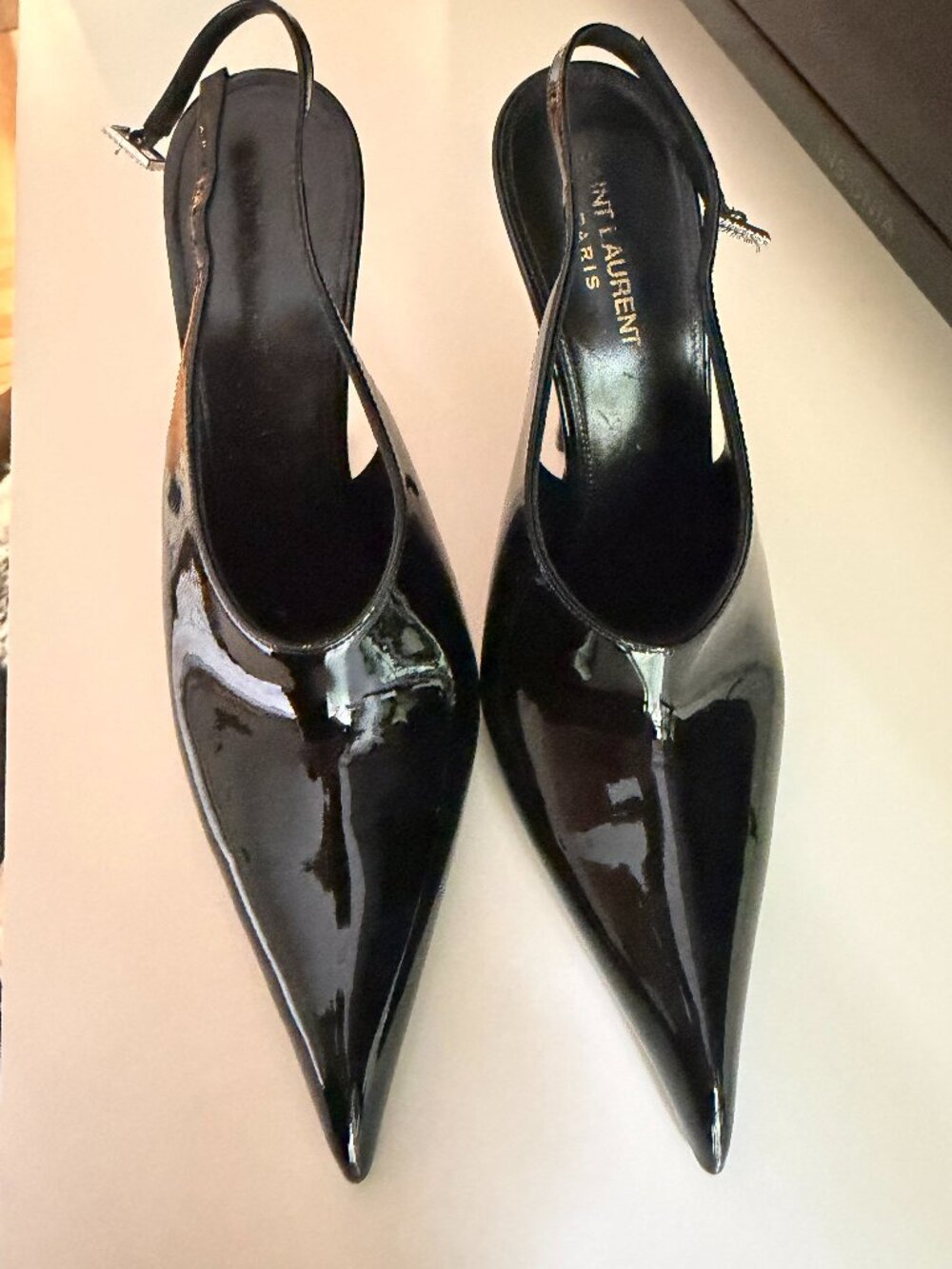 Yves Saint Laurent Black Patent Leather Slingback Pumps